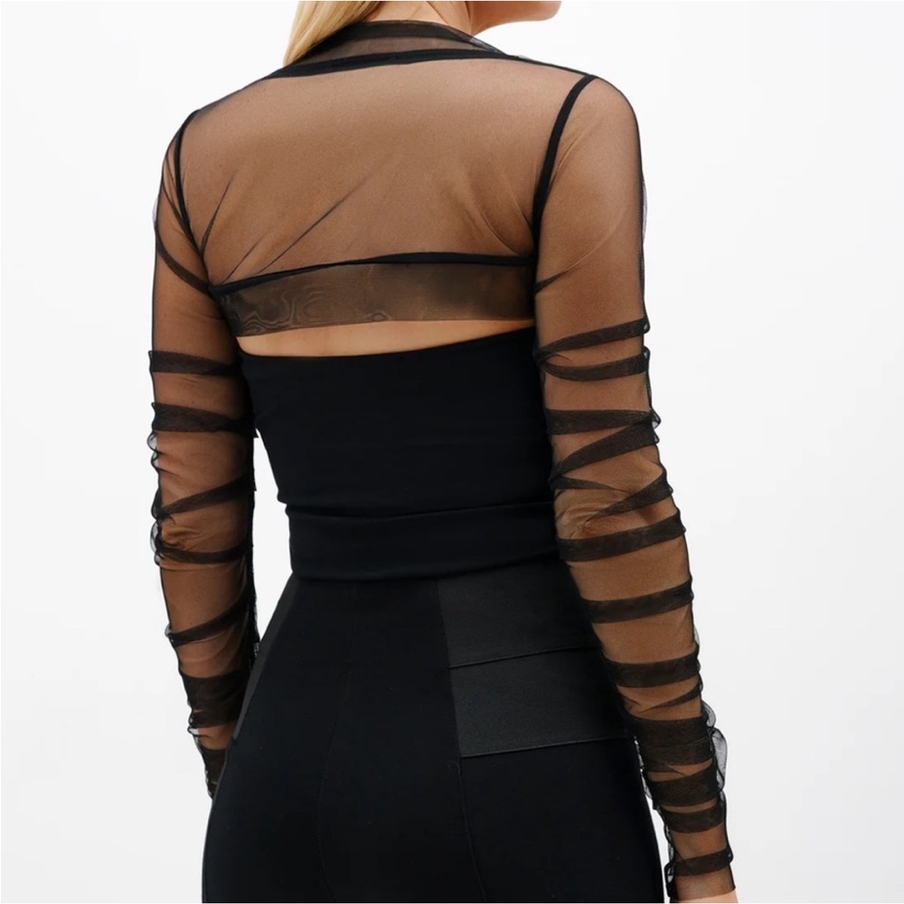 Marcella Mesh Sheer Ruched Long Sleeve Bolero Black Small - Picture 3 of 10